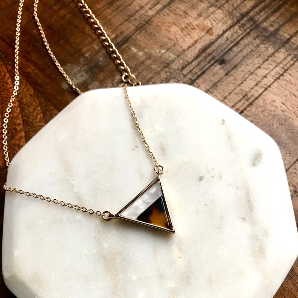 Gold & Tortoise Triangle Geometric Stone Necklace - Picture 2 of 4